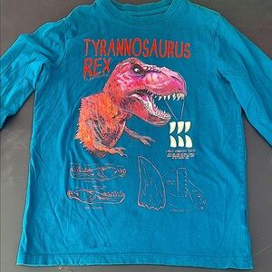 Lands' End Blue and Red Long Sleeve Tee with T-Rex Design